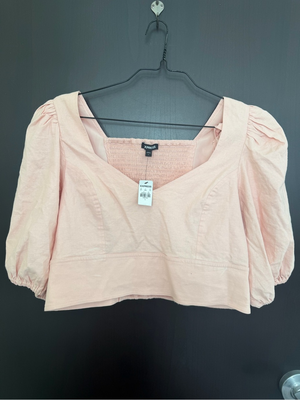 Express Blush Pink Square Neck Puff Sleeve Crop Top NWT Size Large